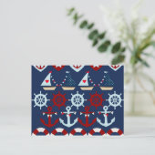 Summer Nautical Theme Anchors Sail Boats Helms Briefkaart (Staand voorkant)