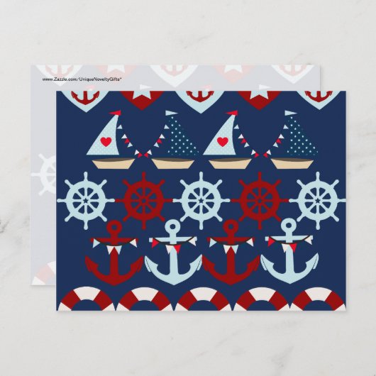 Summer Nautical Theme Anchors Sail Boats Helms Briefkaart (Voorkant / Achterkant)