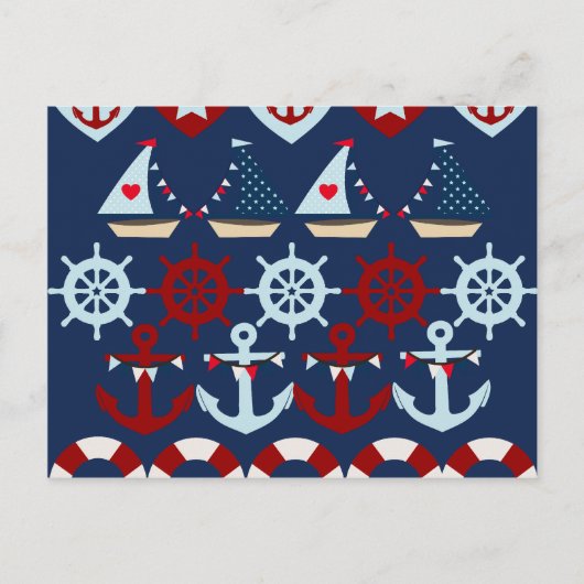 Summer Nautical Theme Anchors Sail Boats Helms Briefkaart (Voorkant)
