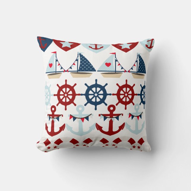 Summer Nautical Theme Anchors Sail Boats Helms Kussen (Voorkant)