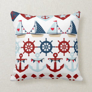 Summer Nautical Theme Anchors Sail Boats Helms Kussen