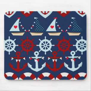 Summer Nautical Theme Anchors Sail Boats Helms Muismat