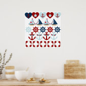 Summer Nautical Theme Anchors Sail Boats Helms Poster (Keuken)