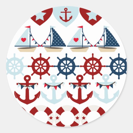 Summer Nautical Theme Anchors Sail Boats Helms Ronde Sticker (Voorkant)