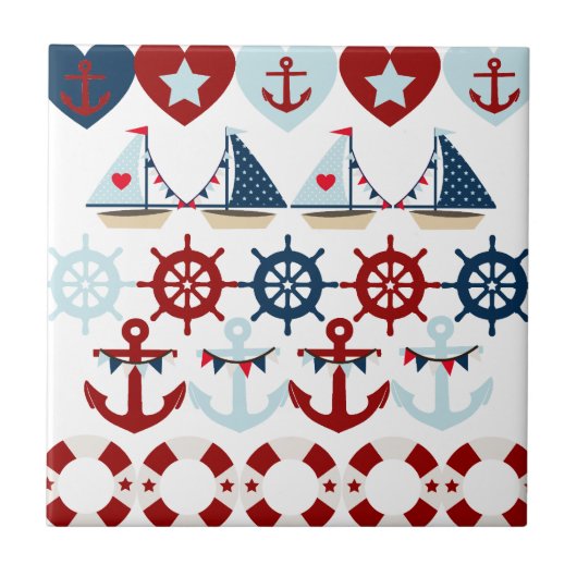 Summer Nautical Theme Anchors Sail Boats Helms Tegeltje (Voorkant)
