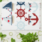 Summer Nautical Theme Anchors Sail Boats Helms Theedoek (Gevouwen)