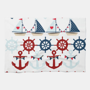 Summer Nautical Theme Anchors Sail Boats Helms Theedoek