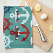 Summer Nautical Theme Anchors Sail Boats Helms Theedoek (Quarter Fold)