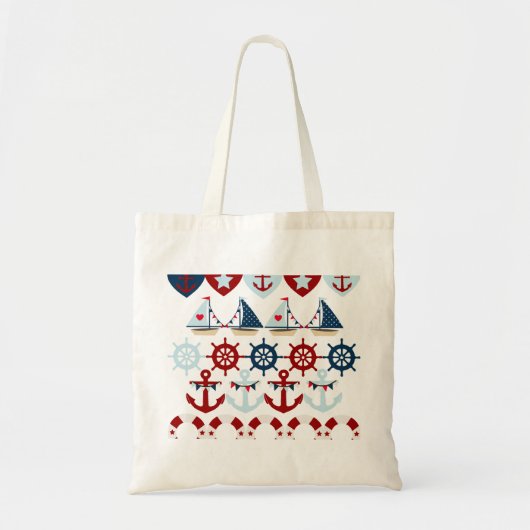 Summer Nautical Theme Anchors Sail Boats Helms Tote Bag (Voorkant)