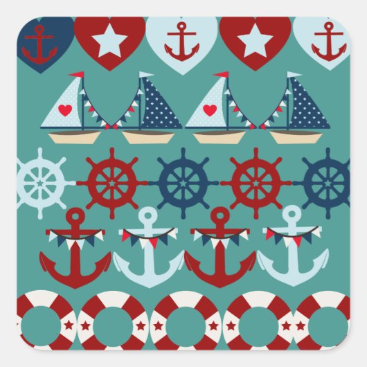 Summer Nautical Theme Anchors Sail Boats Helms Vierkante Sticker (Voorkant)