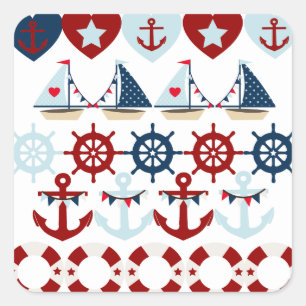 Summer Nautical Theme Anchors Sail Boats Helms Vierkante Sticker