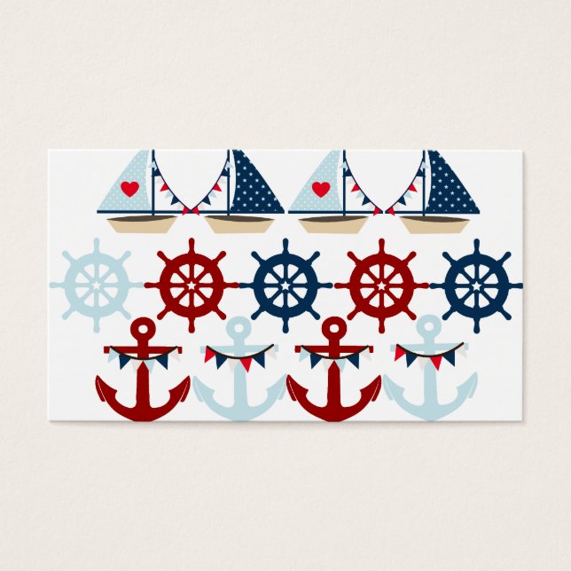 Summer Nautical Theme Anchors Sail Boats Helms Visitekaartjes (Voorkant)