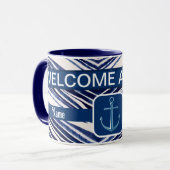 Summer Navy Blue Boat Popular Stripes Collectie Mok (Voorkant links)
