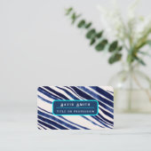 Summer Navy Blue Boat Popular Stripes Collectie Visitekaartje (Staand voorkant)