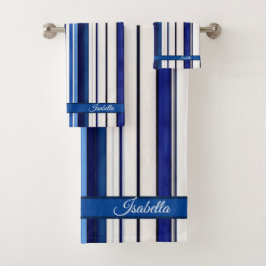 Summer Navy Blue Boat Trendy Stripes Collectie Bad Handdoek