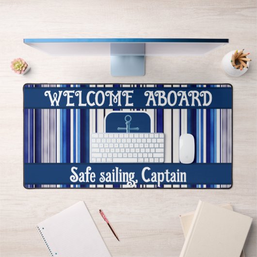 Summer Navy Blue Boat Trendy Stripes Collectie Bureaumat (Kantoor 1)