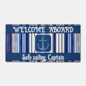 Summer Navy Blue Boat Trendy Stripes Collectie Bureaumat (Voorkant)