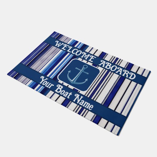 Summer Navy Blue Boat Trendy Stripes Collectie Deurmat (Schuin)