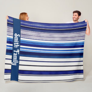 Summer Navy Blue Boat Trendy Stripes Collectie Fleece Deken