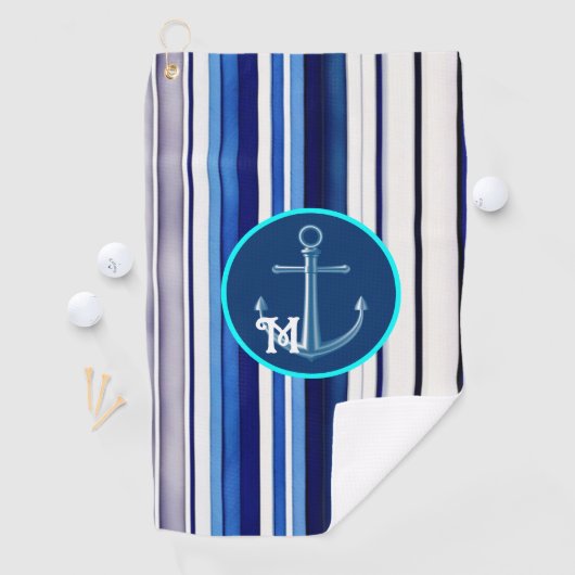 Summer Navy Blue Boat Trendy Stripes Collectie Golfhanddoek (Insitu)