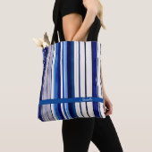 Summer Navy Blue Boat Trendy Stripes Collectie Tote Bag (Dichtbij)