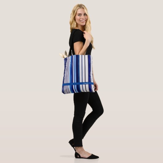 Summer Navy Blue Boat Trendy Stripes Collectie Tote Bag (Op model)