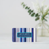 Summer Navy Blue Boat Trendy Stripes Collectie Visitekaartje (Staand voorkant)