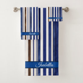 Summer Navy Blue Trendy Boat Stripes Collectie Bad Handdoek