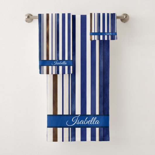Summer Navy Blue Trendy Boat Stripes Collectie Bad Handdoek (Insitu)