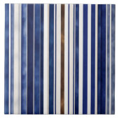 Summer Navy Blue Trendy Boat Stripes Collectie Tegeltje (Voorkant)