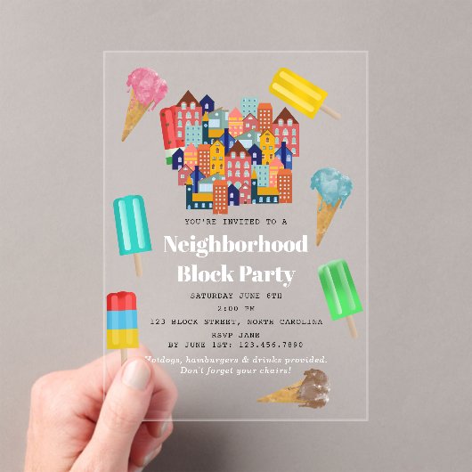 Summer Neighborhood BBQ Block Party Acryl Uitnodigingen (Insitu (Draagbaar))