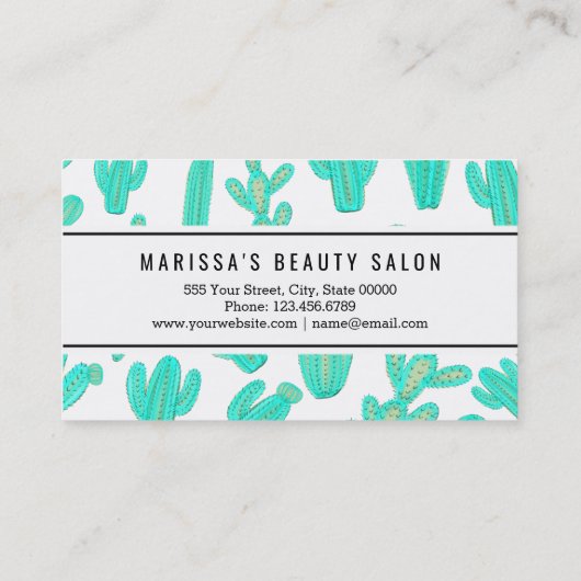 Summer Neon Blauwgroen Groene Tropische Cactus Pla Visitekaartje (Achterkant)