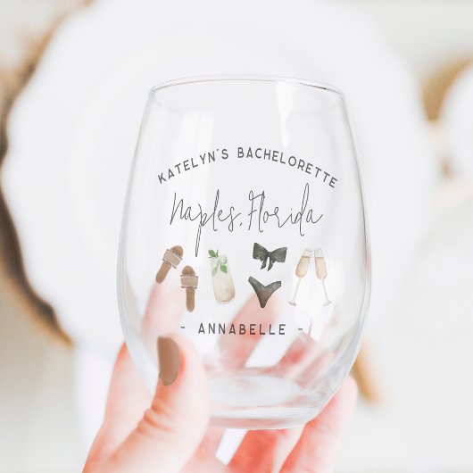 Summer Neutrals Personalized Bachelorette Party Wijnglas Zonder Voet