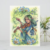 Summer Night Fiddler Fairy Elf Violin Art Kaart (Staand voorkant)