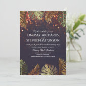 Summer Night Lights Elegant Beach Wedding Kaart (Staand voorkant)