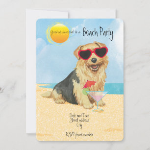 Summer Norfolk Terrier Beach Party Invitation Feestdagenkaart