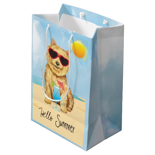 Summer Norwich Terrier Medium Gift Bag Cadeauzakje (Achterkant Gekanteld)