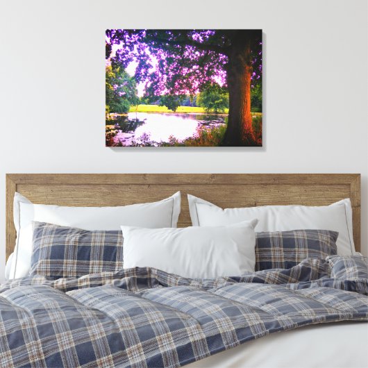 Summer Oak Tree and Pond Canvas Afdruk (Insitu (Slaapkamer))