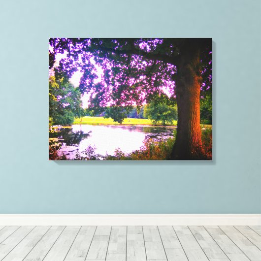 Summer Oak Tree and Pond Canvas Afdruk (Insitu (Houten vloer))