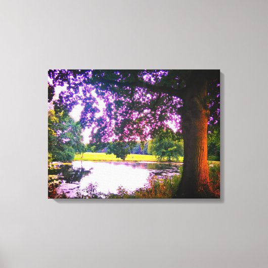 Summer Oak Tree and Pond Canvas Afdruk (Voorkant)