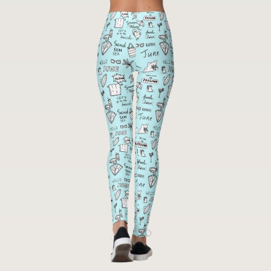 Summer Objects Doodle Pattern Light Blue Leggings (Achterkant)