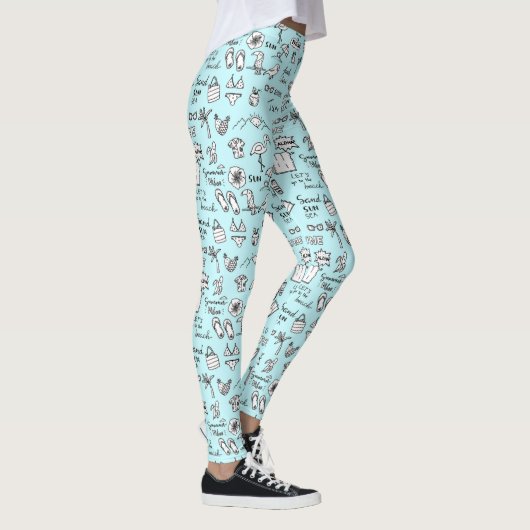 Summer Objects Doodle Pattern Light Blue Leggings (Rechts)