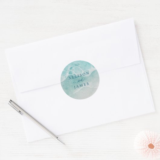 Summer Ocean Blue Beach Elegance Ronde Sticker (Envelop)