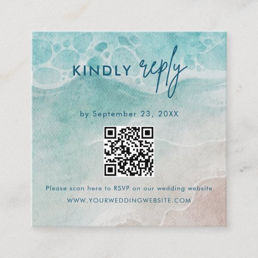 Summer Ocean Blue Beach Wedding RSVP Card Informatiekaartje (Voorkant)