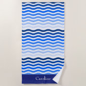 Summer Ocean Blue Waves Stripes Tropical Name Word Strandlaken (Voorkant)