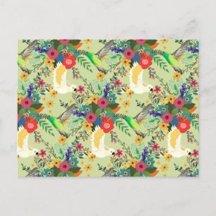 Summer Oerwoud Tropical Parrot Flowers Blossom Aankondigingskaart