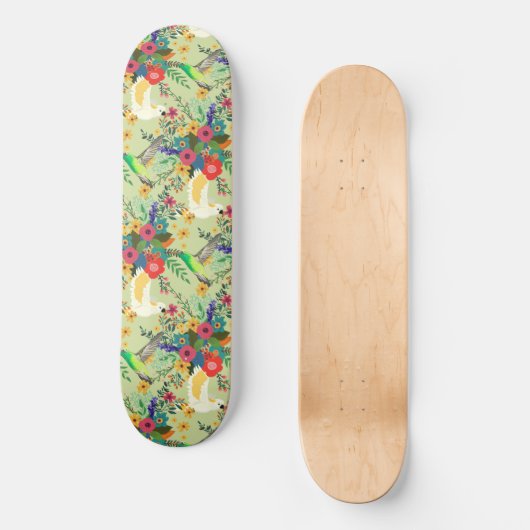 Summer Oerwoud Tropical Parrot Flowers Blossom Persoonlijk Skateboard (Voorkant)