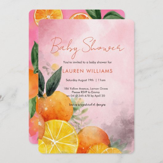 Summer Oranges Baby Shower invitation Kaart (Voorkant / Achterkant)