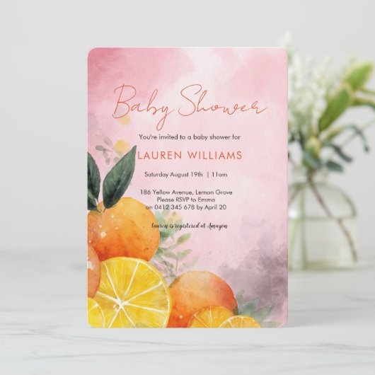 Summer Oranges Baby Shower invitation Kaart (Staand voorkant)