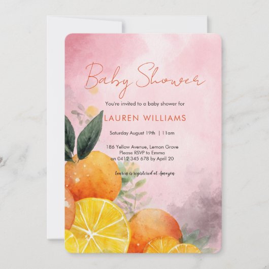 Summer Oranges Baby Shower invitation Kaart (Voorkant)